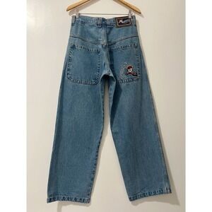 Hashash Mens Baggy Fit Light Wash Embroidered Denim Jeans Size 32